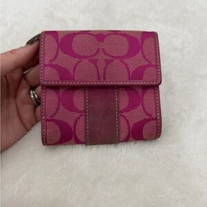 Coach Fuchsia and Tan Signature Wallet